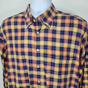 Scott Barber Mens Large Light Flannel 100% Cotton Orange Purple Button Soft EUC‎